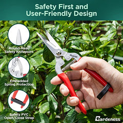 Gardeness Straight Pruning Shears with Stainless Steel Serrated Blade Micro-Tip Gardening Scissors